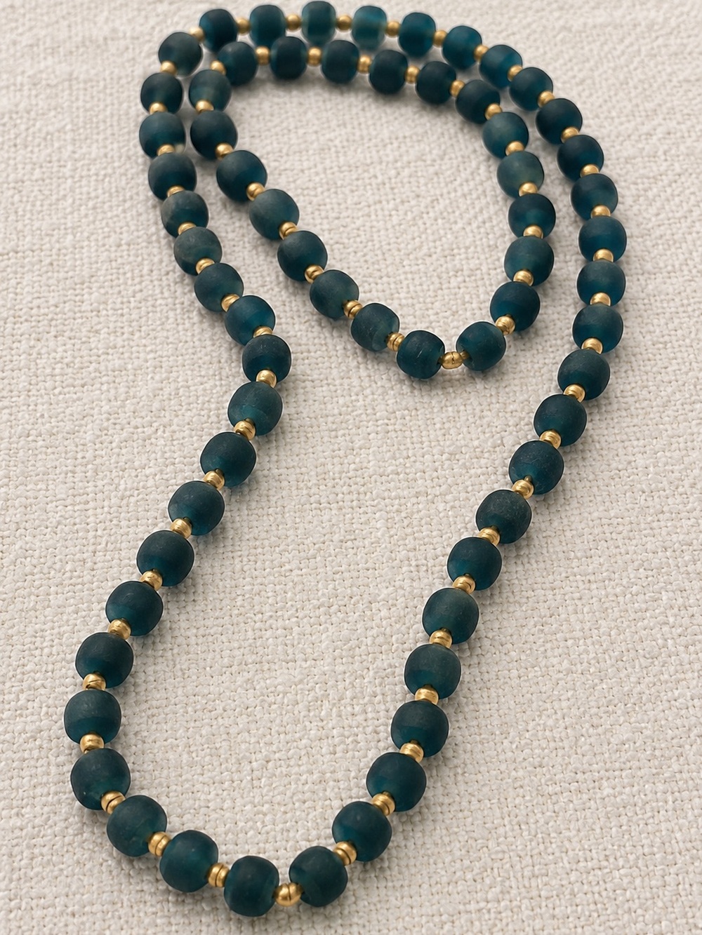 Handcrafted Teal Bead Necklace with Gold Accents